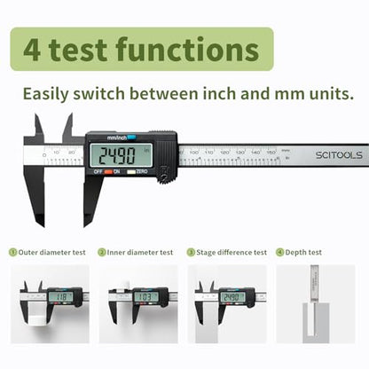 Digital Caliper 0-6" Measuring Tool, Micrometer Caliper with Auto-Off Feature, Interchangeable Between inches and millimeters for Jewelry Measurement and 3D Printing