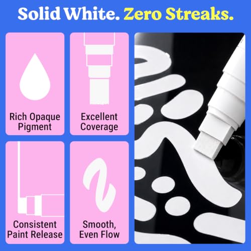 5 White Acrylic Paint Pens for Rock Painting, Wood, Fabric, Metal - color: White