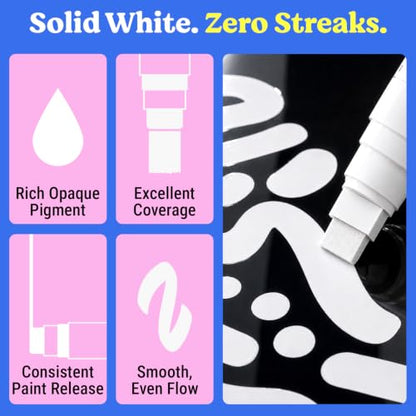 5 White Acrylic Paint Pens for Rock Painting, Wood, Fabric, Metal - color: White