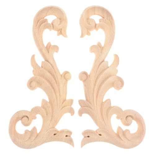 1Pc Wood Carved Appliques Corner Carving Onlays Furniture Wooden Decals - color: 2Pcs, size: 16x6cm/6.3x2.36in