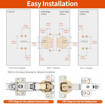 TamBee Complete Lazy Susan Hinge Kit, 2 Pair 175 & 135 Degree Hinge - size: 135° + 175°Full Overlay