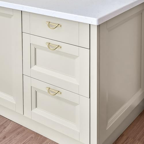 HOME EDIT Brushed Gold Cabinet Pulls Curved, 3-3/4 Inch/96 mm, 10 Pack - color: Brushed Brass, size: 3-3/4 Inch Hole Center