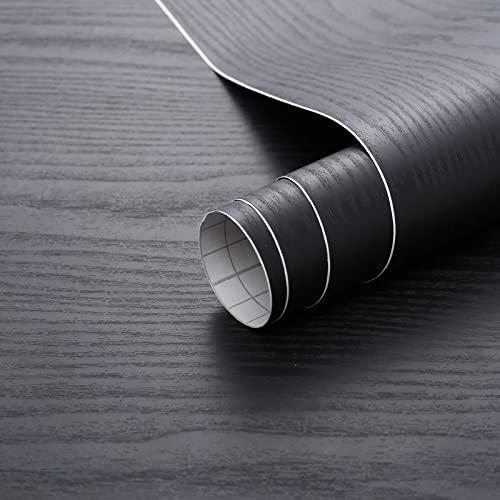 Arthome Peel and Stick Wallpaper - Black Wood Contact - Black Wallpaper - Self-Adhesive & Removable Wall Paper for Countertop Furniture Kitchen, Countertop Contact Paper, Easy to Clean, (17"x240") - color: Black Wood, size: 16.5" x 240"
