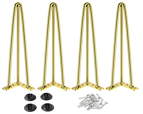 Osring 22 Inch Furniture Hairpin Legs Gold,1/2" Dia 3-Rods Metal Table Feet - color: Gold, size: 22 Inch