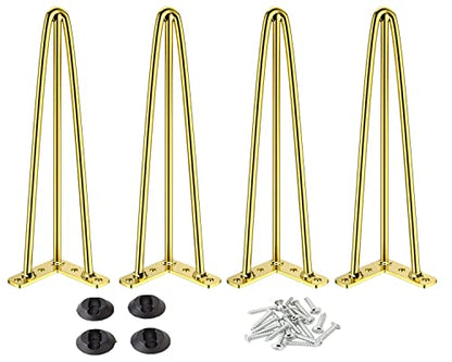 Osring 22 Inch Furniture Hairpin Legs Gold,1/2" Dia 3-Rods Metal Table Feet - color: Gold, size: 22 Inch