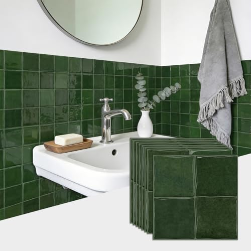 20pcs Peel and Stick Backsplash Wall Tiles, Green, 6"x6" - color: Green