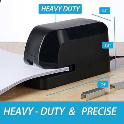Heavy Duty Electric Stapler Value Pack, 45 Sheet Capacity, Includes 1500 Staples & Staple Remover, No-Jam, Faster Stapling, Automatic Stapler Desktop,AC Adapter Powered (Black) - color: Black
