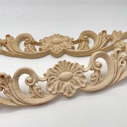 2Pcs Wood Carved Onlays Flower Long Appliques, Unpainted Ornate Details Wooden Carvings Decals for Door Cabinet Wall Bed Dresser Fireplace Ceiling Cupboard Stairs European Decor, 30x4cm/11.81x1.57in - size: 30x4cm/11.81x1.57in