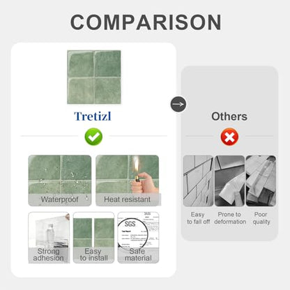 10 Sheets Thicker Design Peel and Stick Backsplash, 3D Self Adhesive Peel and Stick Wall Tile Backsplash for Kitchen, Bathroom, 12"x12", Light Green - color: Light Green