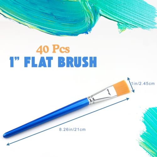 1 Inch Flat Paint Brushes, 40 Bulk Craft Acrylic Paint Brush for Classroom