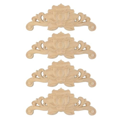 Antrader Wood Appliques,4Pcs Unpainted Wooden DIY Carved Onlays, Style 5 - style: Style 5