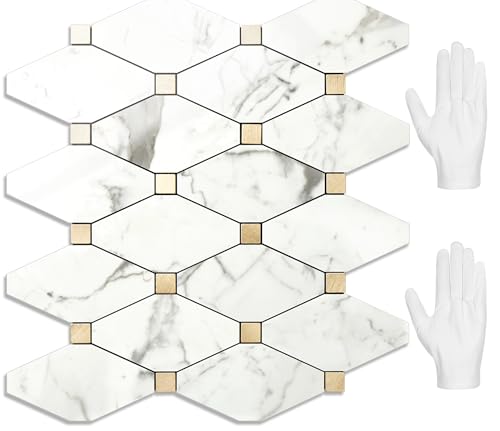 STICKGOO 10 Sheets Peel and Stick Backsplash, Polished Carrara White - color: Polished White Marble