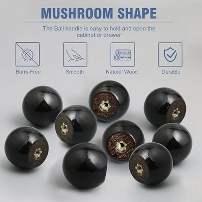 FoDau770 Round Ball Wood Knobs, 1" Diameter - Black - 15 Pieces - color: Black, size: 1 Inch