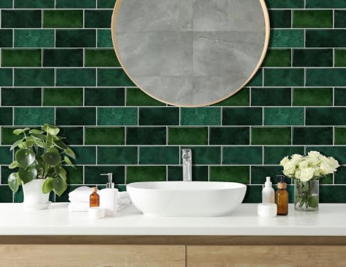 Thicker Design Peel and Stick Wall Tile，Self Adhesive Backsplash Tiles for Kitchen & Bathroom (10 Sheets, Green) - color: Green With Grey Grout