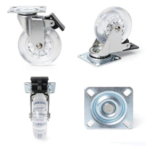 3" Swivel Caster Wheels, 800lbs, Lockable, Gel Clear, 4-Pack - size: 3 inch, With Brake