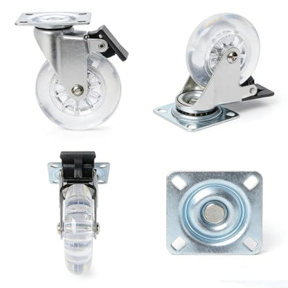3" Swivel Caster Wheels, 800lbs, Lockable, Gel Clear, 4-Pack - size: 3 inch, With Brake
