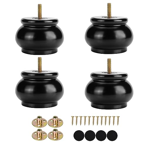 2 Inch Round Couch Legs Wood Bun Feet Set of 4 (Height: 2.36 In/6CM) - color: 2 Inch Black