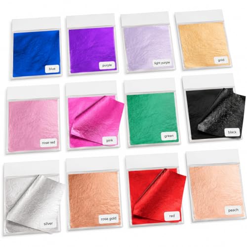 120 Pack 12 Color Metal Leaf Foil Sheets for Art and Nails - color: multicolor