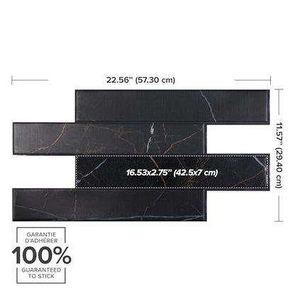 Smart Tiles Peel and Stick backsplash, Subway Marquina Black, 22.56"x11.57" - color: Marquina Black