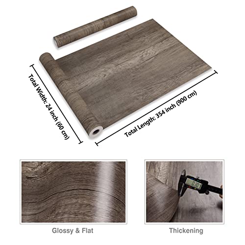 CRE8TIVE 24"x354" Grey Brown Wood Contact Paper Self Adhesive Large Size Wood Grain Wallpaper Peel and Stick Removable Waterproof Thick Decorative Rustic Wood Look Vinyl Paper for Countertops Cabinets - size: 0.9" x 13.9"