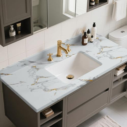 Marble Contact Paper Gold Extra Wide Peel and Stick for Kitchen Countertop - color: Gold/White, size: 23.6" x 118"