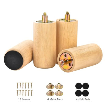 4 Inch Round Wood Furniture Legs Set of 4, with Mounting Screws, Cabinet, Chair, Ottoman, Dresser (4 Inch Unfinished) - color: 4 Inch Unfinished