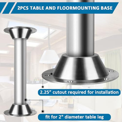 2 Pack Aluminum RV Table Base & Floor Mount for 2" OD Pedestal Leg - size: 2