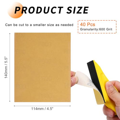 40 Pcs 600 Grit Sandpaper 4.5x5.5 Inch Sand Paper Alumina Abrasive - size: 4.5 x 5.5 Inch(600 Grit)
