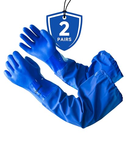 LANON 2 Pairs 26" Elbow Length PVC Chemical Resistant Gloves,Blue,XLarge - size: X-Large (Pack of 2)