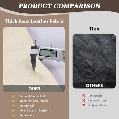 Faux Leather Vinyl Upholstery Fabric by The Yard 1.3mm Thicken 15 Yards - color: Beige, size: 15 Yards