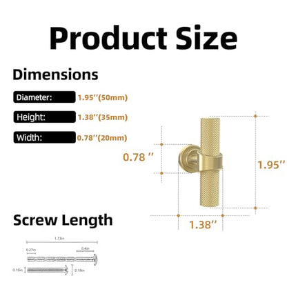 20 Pack Cabinet knurled Knobs Brushed Gold Kitchen Cabinet Knobs Aluminum and Zinc Alloy Drawer Pulls Solid Cabinet Hardware - color: Brushed Gold, size: 1.38'' Diameter(35mm)