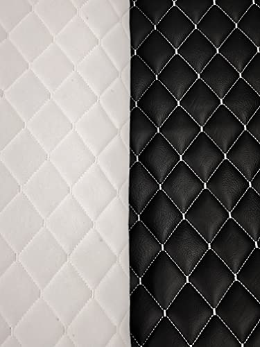 Vinyl Quilted Foam Fabric with 3/8" Foam Backing Upholstery / 52" Wide/Sold by The Yard/FABRIC EMPIRE (Black with Hq White Thread, Diamond 2" x 3") - color: Black With Hq White Thread, size: Diamond 2" x 3"