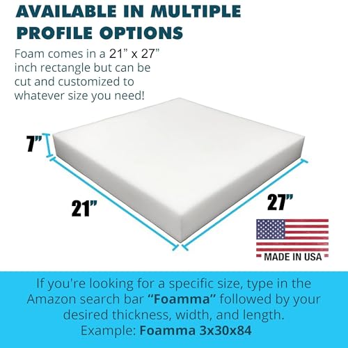 FOAMMA 7" x 21" x 27" High Density Upholstery Foam Cushion (Seat Replacement, Upholstery Sheet, Foam Padding) Made in USA - color: High Density, size: 7" x 21" x 27"