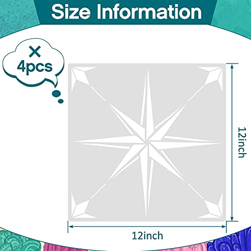 Zonon 4 Pcs 12 x 12 in Reusable Tile Stencil for Painting Large Pattern - size: 12x12 in, style: Compass Star