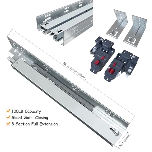 4 Pair 15 Inch Undermount Soft Close Drawer Slides Full Extension Concealed Bottom Mount Drawer Slides with 3D Adjustable Lock Device and Rear Mounting Brackets, 100 LB Capacity - size: 15 Inch
