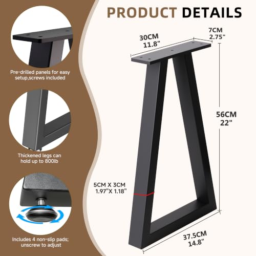 22" Trapezoid Metal End Table Legs Set of 2, Heavy Duty Steel Coffee Table Legs, DIY Furniture Feet for Desk Bench Dining, Black Industrial Finish - color: Trapezoid, size: 22 IN
