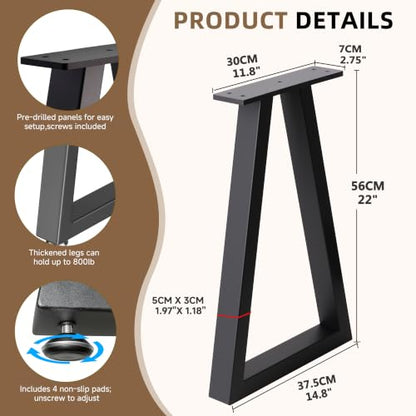 22" Trapezoid Metal End Table Legs Set of 2, Heavy Duty Steel Coffee Table Legs, DIY Furniture Feet for Desk Bench Dining, Black Industrial Finish - color: Trapezoid, size: 22 IN