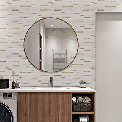 STICKGOO 20 Sheets Peel and Stick Backsplash Tile, Stick on Backsplash for Kitchen and Bathroom, Dolomite White Marble Look PVC Mixed Metal Gold Self Adhesive Wall Tiles - color: Dolomite White + Metal Gold