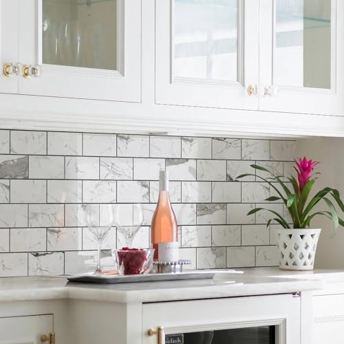 STICKGOO 10-Sheet Backsplash Peel and Stick Subway Tile(Thicker Design) - color: Glossy Grey Marble