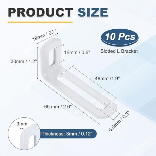 uxcell 10 Pcs Adjustable Right Angle Brackets 2.6"x1.2"x0.7" White - color: White, size: 2.6"x1.2"x0.7"