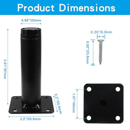 4" / 100mm Metal Furniture Legs, Black, 4 Pcs - size: 4 inches