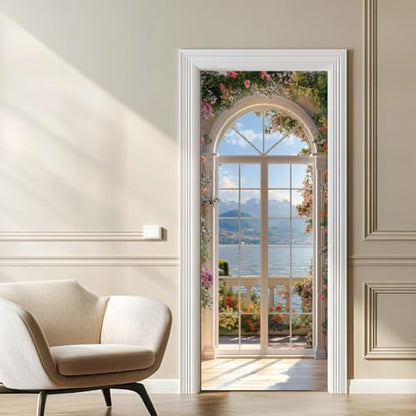 arricraft 2 Sheets Self-Adhesive Door Sticker, 80cmx200cm/31.5x78.7inch European Style Arch Windows Door Murals Stickers PVC Removable Wallpaper Decoration for Bedrooms Living Room - style: Arch Windows