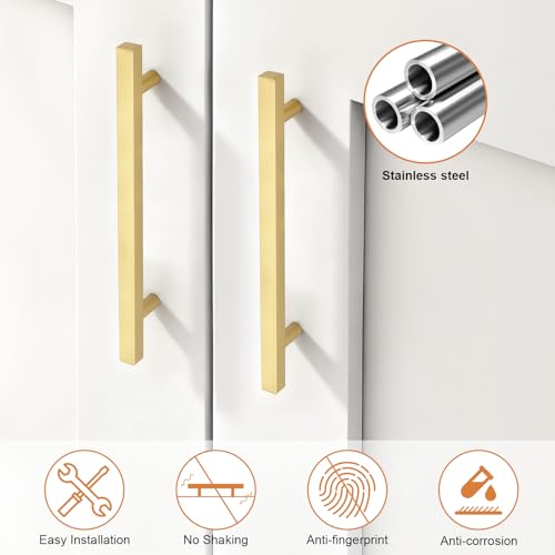 Probrico Brushed Brass Cabinet Pulls & Handles 6.3" CC Square 5 Pack - color: Brushed Brass, size: Hole Center: 160mm(6.3inch)
