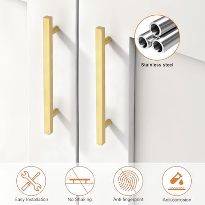 Probrico Brushed Brass Cabinet Pulls & Handles 6.3" CC Square 5 Pack - color: Brushed Brass, size: Hole Center: 160mm(6.3inch)