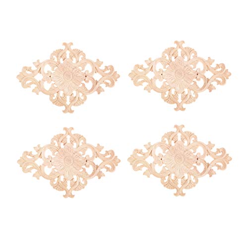 4Pcs Wood Carved Appliques Onlays Center Carving Decals for Furniture - color: 4-pack, size: 21x15cm/8.27"x5.9"