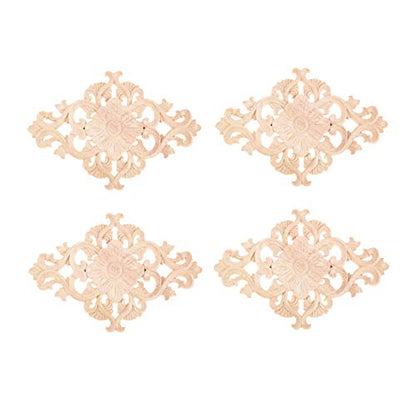 4Pcs Wood Carved Appliques Onlays Center Carving Decals for Furniture - color: 4-pack, size: 21x15cm/8.27"x5.9"