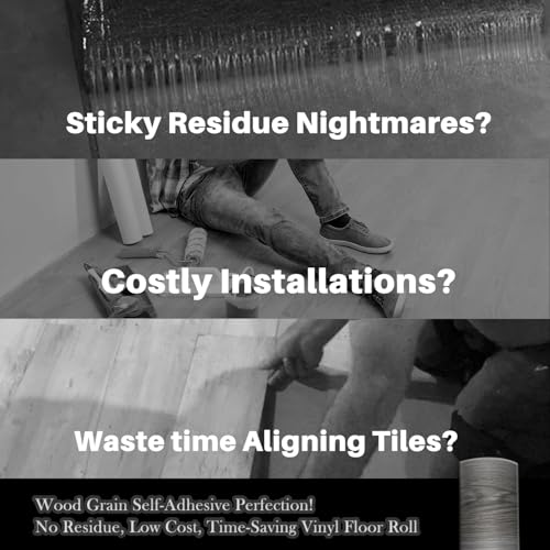 Woodgrain Vinyl Floor Roll, 11.8" x 394", Quick‑Apply Peel & Stick - color: Grey, size: 394"*11.8"