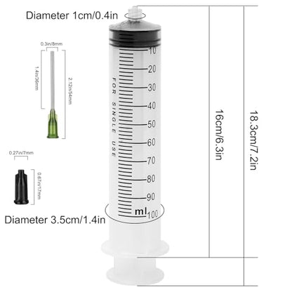 3 Pack 100ml Syringes with 14G 1.0'' Blunt Tip Needles and Storage Caps(Luer Lock), Plastic Reusable Syringe for Glue Applicator, Oil Dispensing Multiple Uses… - style: 100 ml