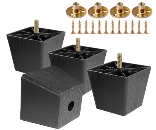 4pcs Plastic Square Legs 2-1/2" with Plate Nuts, M8-1.25 Thread - size: 2-1/2 Inch, M8-1.25 Metric Bolts