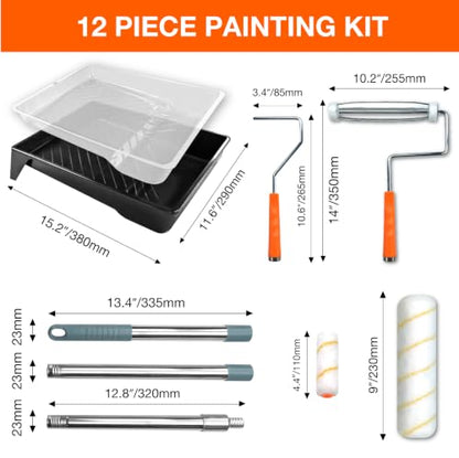 King Origin Paint Roller Kit with Extension Pole 3.7 Ft, 12 PCS - color: 4"&9" Rollers, 12-Pack